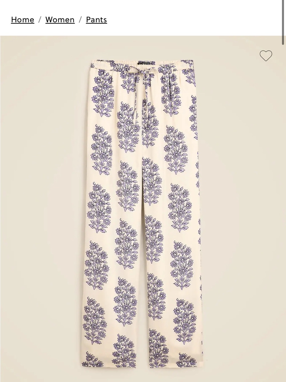 J Crew Soleil pant in blooming lilac block print